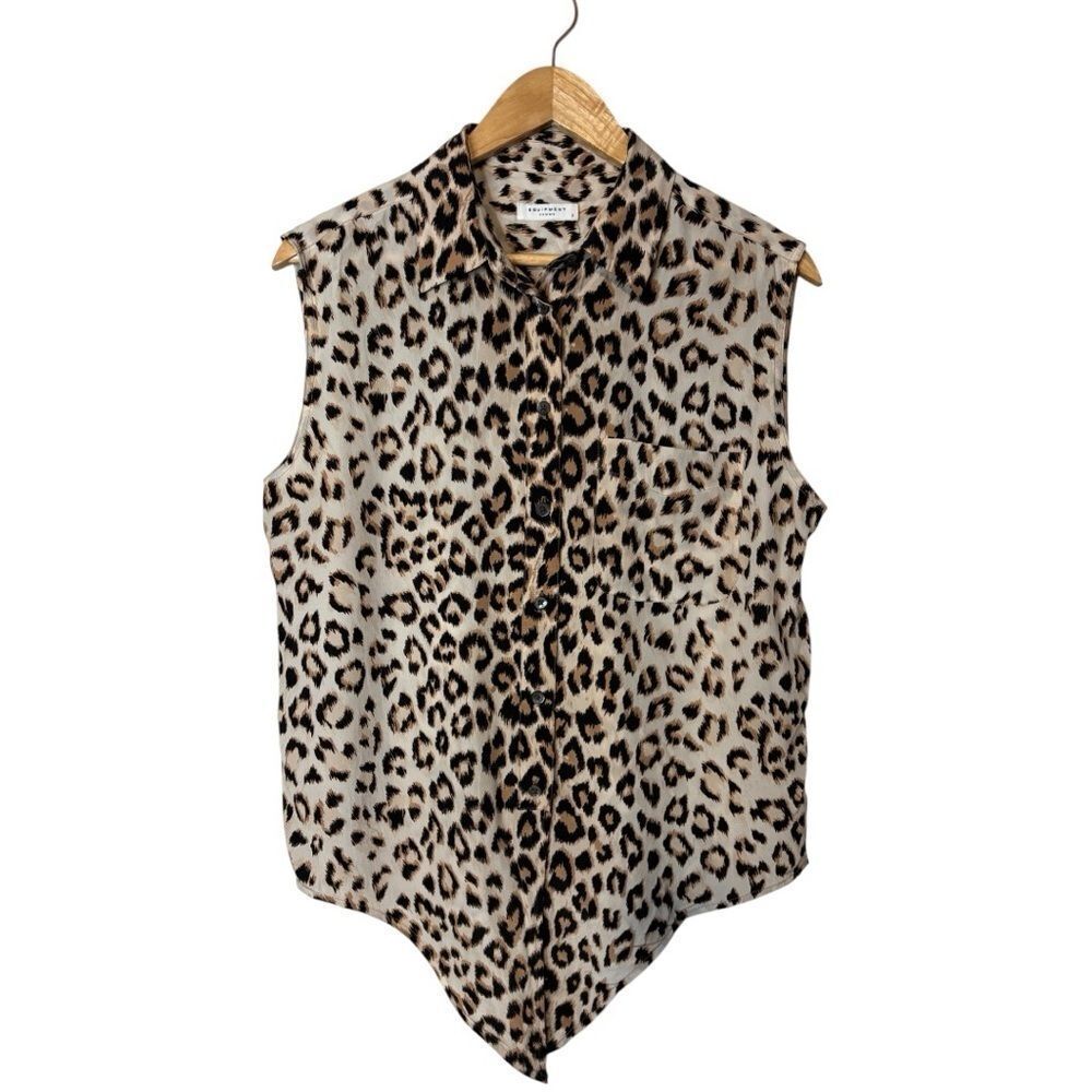 Equipment Femme Leopard Print Sleeveless Button Down Shirt